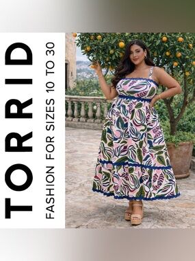 Torrid Belle Isle Cream & Tropical Floral Cotton Poplin Maxi Dress, Large, NWT!